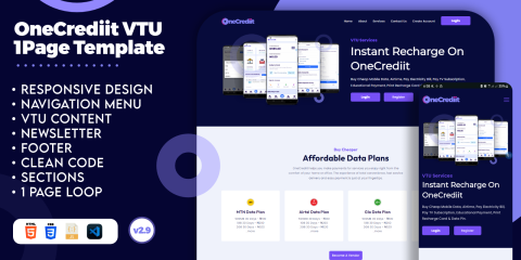 OneCrediit VTU Template For Instant Billing HTML